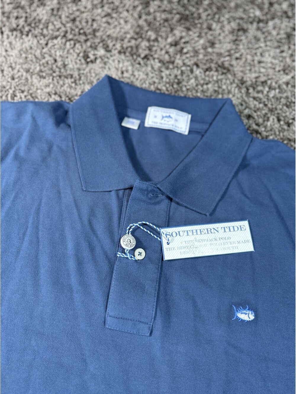 Southern Tide The Skipjack Polo Shirt Blue Medium 38 Solid Cotton